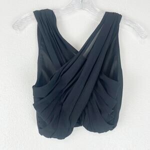 ANGL Shirt Womens Small Cropped Blouse Cross‎ Front Chiffon Sexy Date Night Club